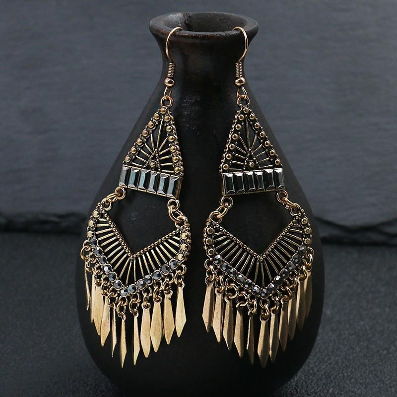 GemChic Women's New Vintage Zinc Alloy Tassel Long Fringe Earrings Ethnic Fashion Hook Earrings Birthday Christmas Jewelry Gift