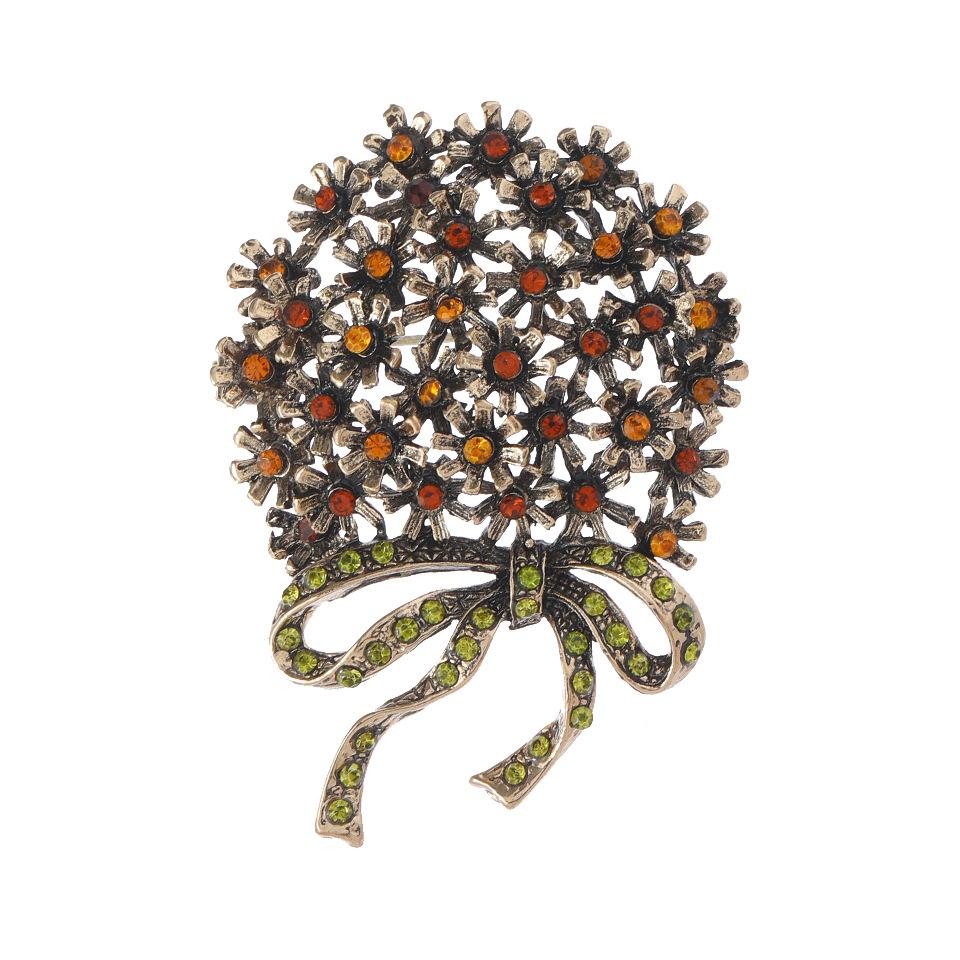 

Vintage Champagne-colored Rhinestone Bouquet Brooch One Size оранжевый