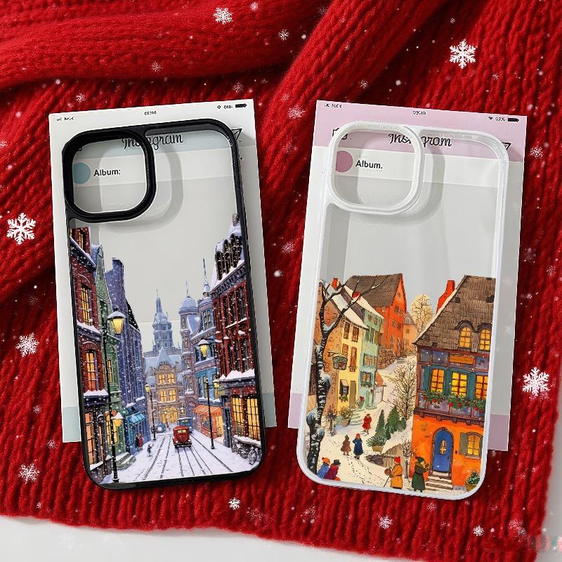 Merry Christmas Winter Street Snow Scene Winter Phone Case for Iphone 17 Air 16 Pro Max 15 14 13 Pro Plus 13 12 Mini 7 8 Covers