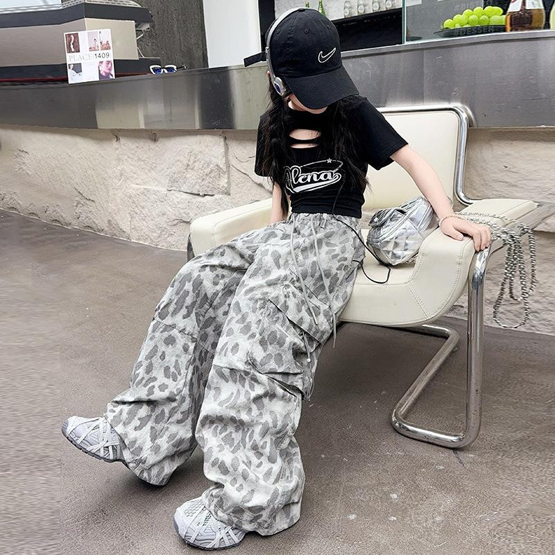 Teenager Kinder Mädchen Sommer Cargohose Hip-Hop Tanzkostüm für Kinder Hohe Taille Lässige Hosen