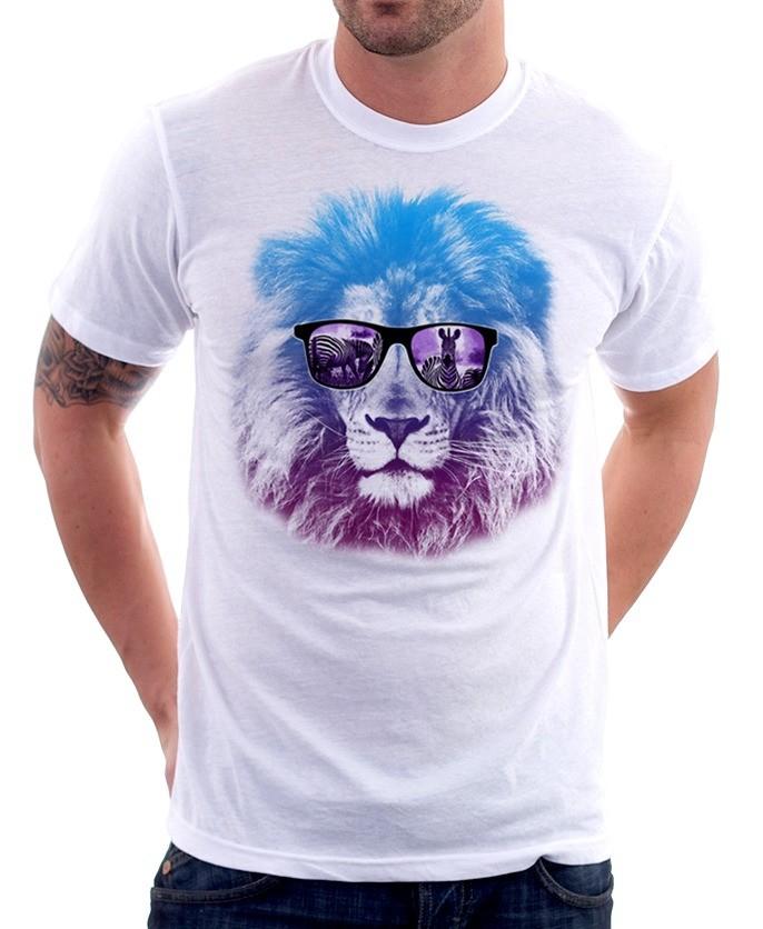 Lion with shades big cat white cotton printed t-shirt OZ9440 S