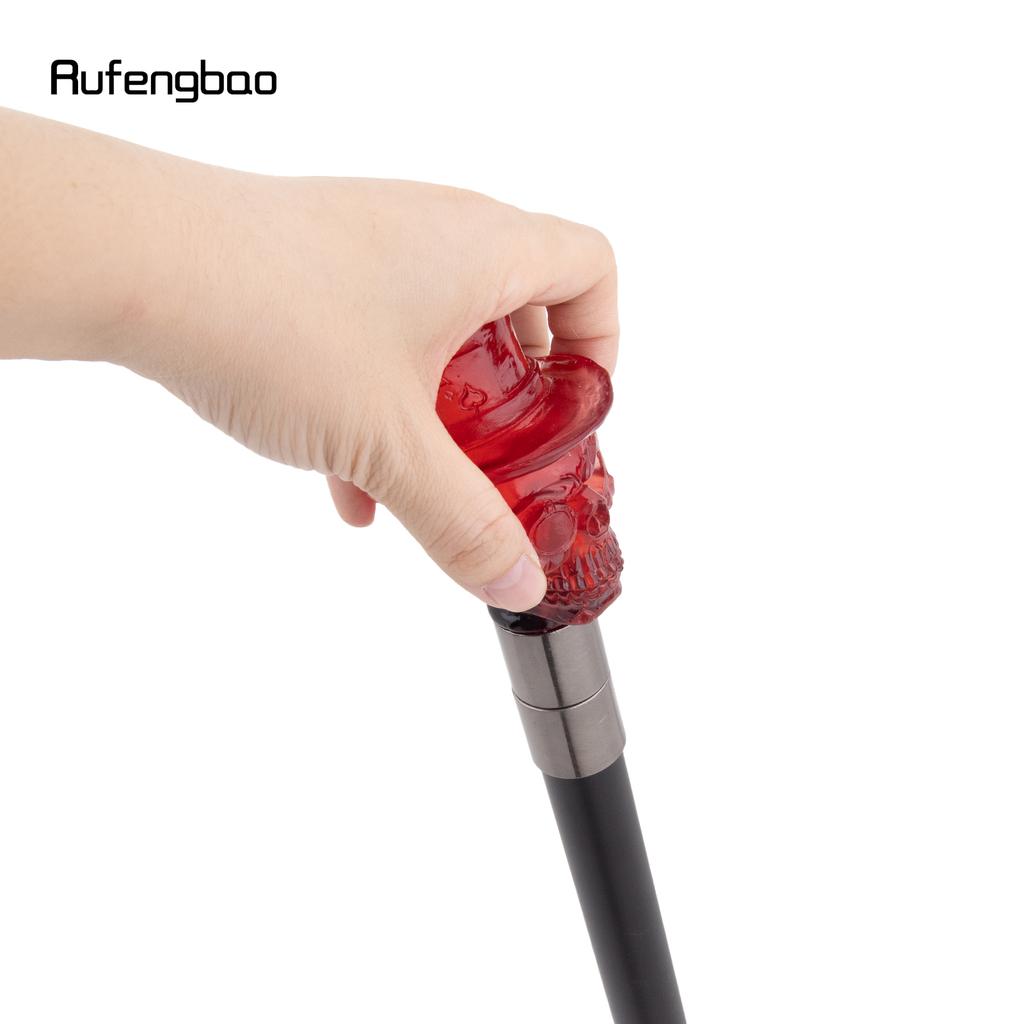 Red Hat Transparent Resin Skull Head Walking Cane Fashion Decorative Steel Stick Gentleman Performance Stage Cane 93cm