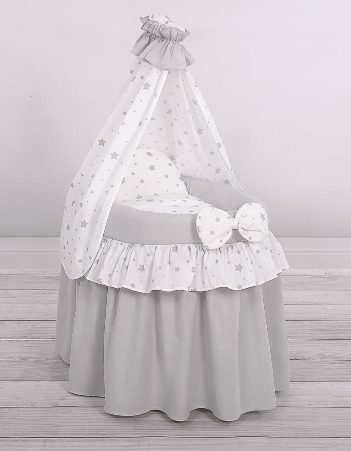 Doll's Pram - Moses Basket for Dolls with Canopy - Gray