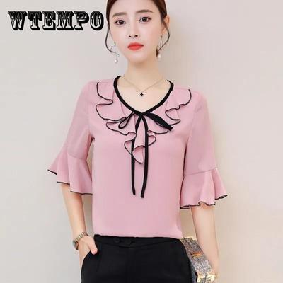 Shirt Women's Fashion Small Shirt Loose Thin Medium Sleeve Top Women's Shirt Fashion Trumpet Sleeve Blouse