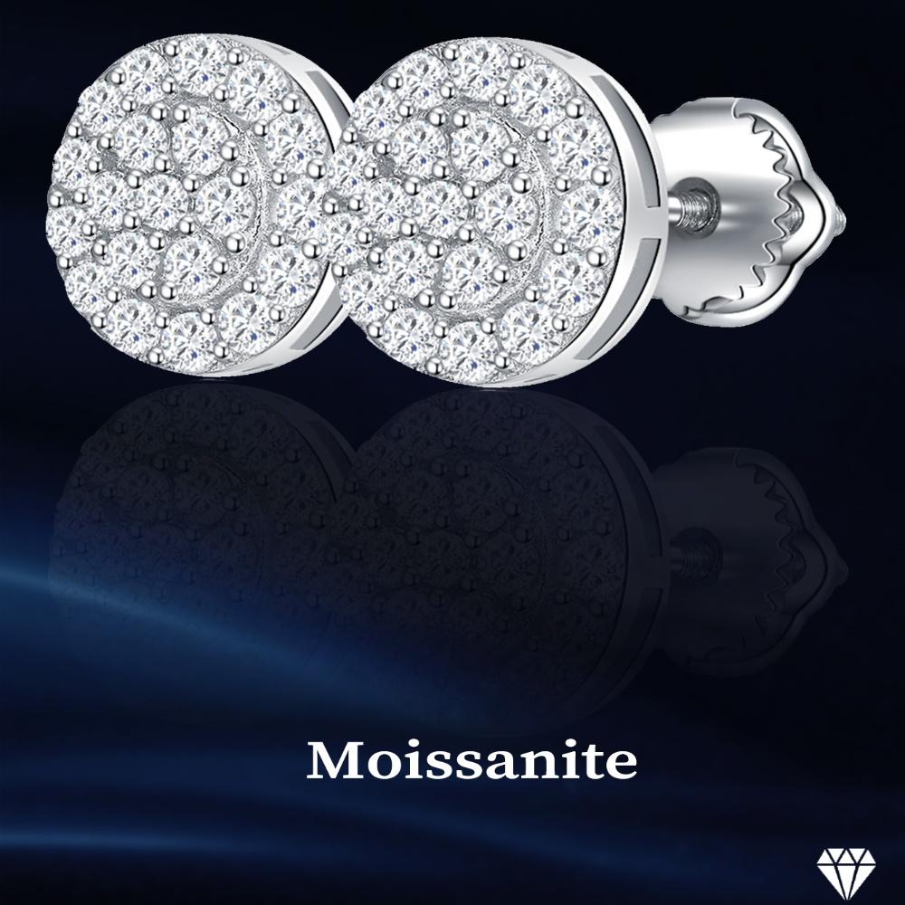 Moissanit Echter 925er Silber Iced Cluster Rund Hip Hop Out Big Herren Ohrstecker