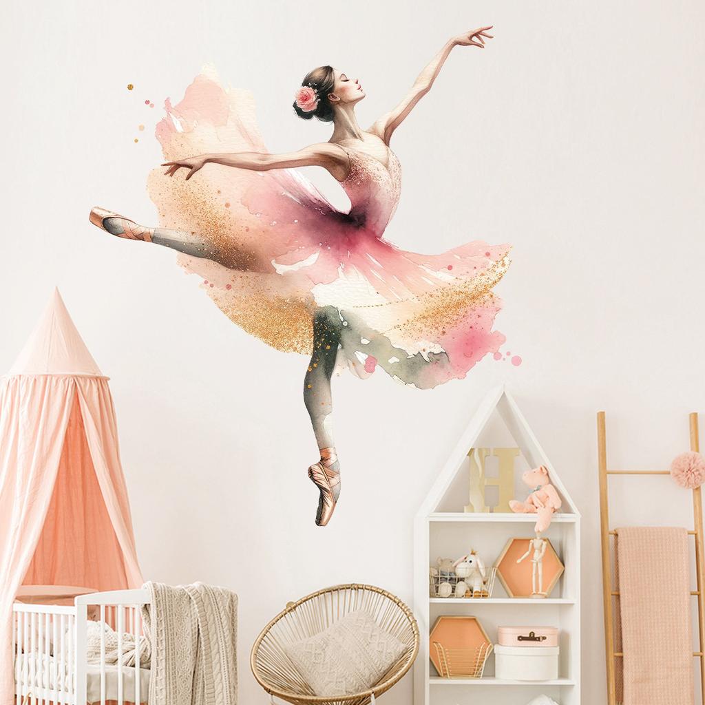 Ballet Dancer Girl Wall Decal Colorful Butterfly Theme Stickers for Girls Room Nursery Princess Room Decoration Self-Adhesive