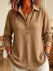 Damen S Waffelstrick Langarm Pullover T-Shirt Locker Lässiges Oberteil