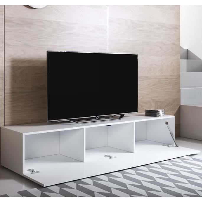 Meuble TV - LUKE H2 - 160 X 32 X 40cm - Blanc Finition Brillante - 3 Compartiments