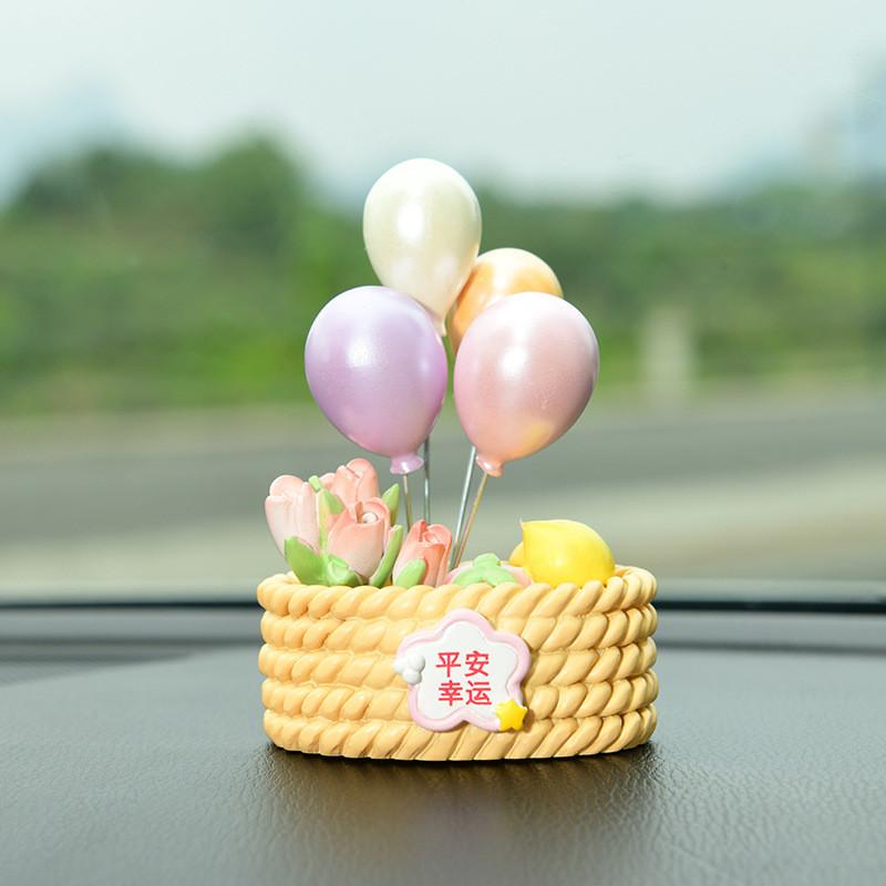 Resin Peace Balloon Flower Basket Car Decor With Minimalist Style For Vehicle Interior