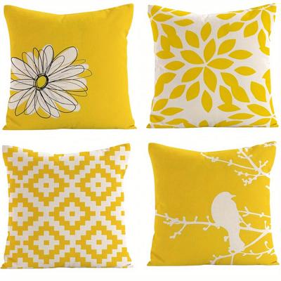 Home Decor Yellow Floral & Geometric Pillow Covers Pattern Cushion Cover Suitable for Sofa Bedroom Car Pillow Cover