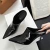 Fashion Sexy Pointy Toe Patent Leather Slippers Women 2025 Summer Elegant Thin High Heels Luxury Mules Slides Sandals Party Dress Shoes