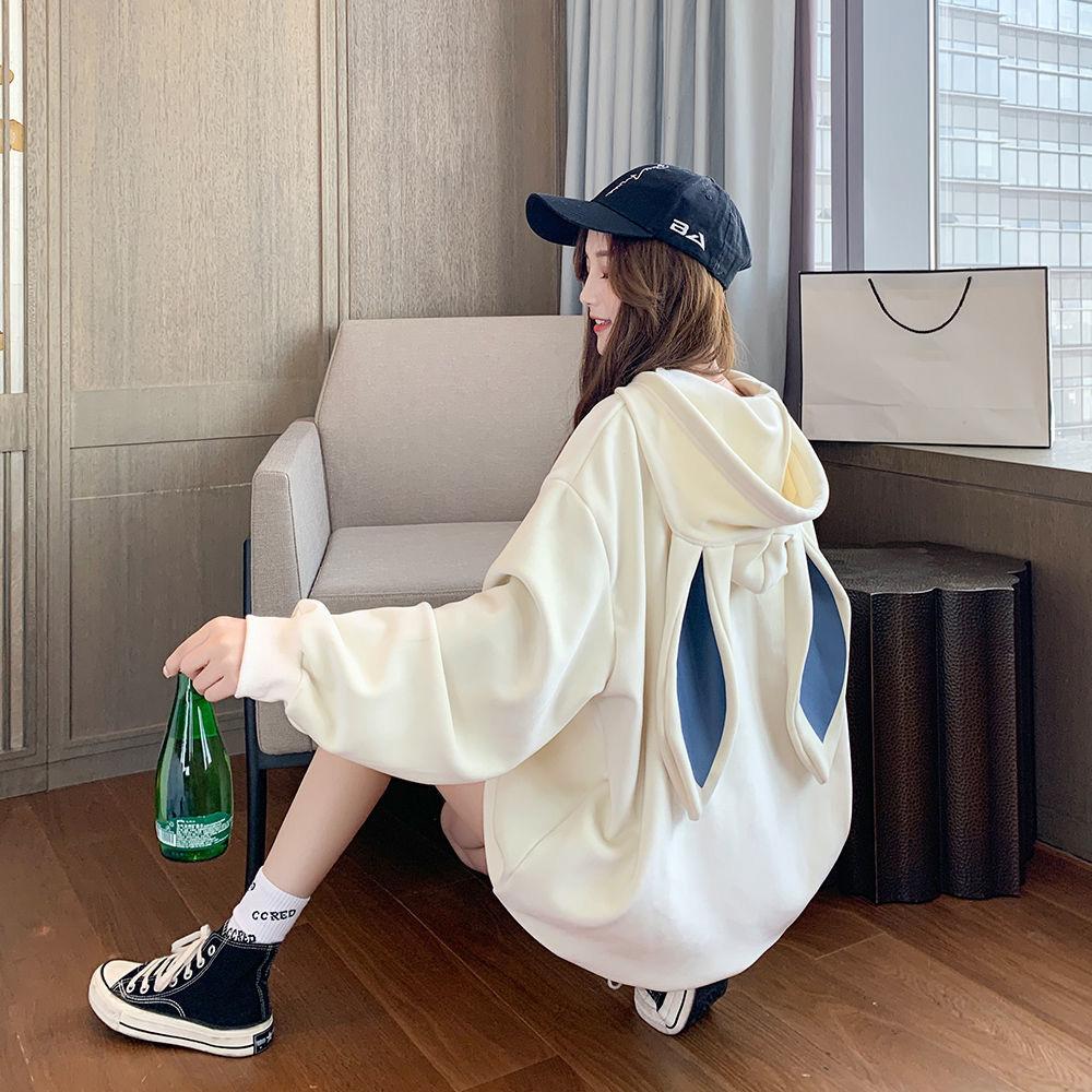 Women Hoodies With Rabbit Ear Autumn Winter Fleece Thicken Warm Ladies Harajuku Sweatshirts Female Hooded Pullovers Casual Tops