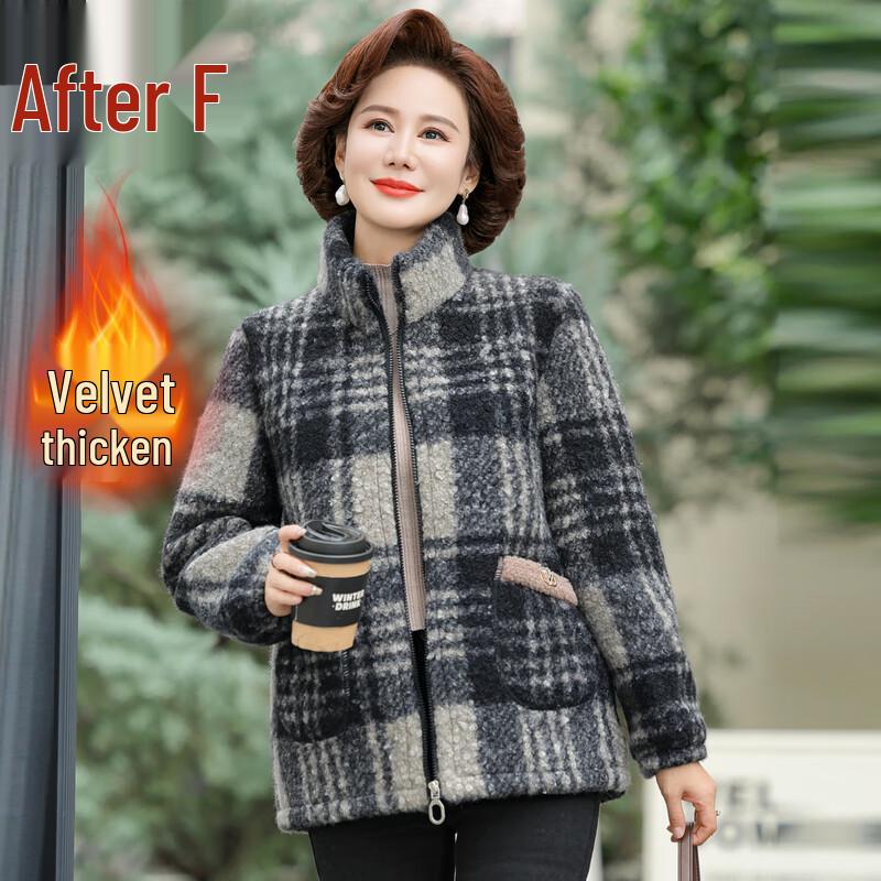 

Women s Winter Plaid Thickened Wool Blend Coat 2XL