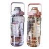 2L Strohhalm-Wasserflasche Große Kapazität Plastik-Wasserbecher Tragbarer Ausgießer-Becher Trinkflasche Mit Markierer Für Outdoor-Sport Fitness