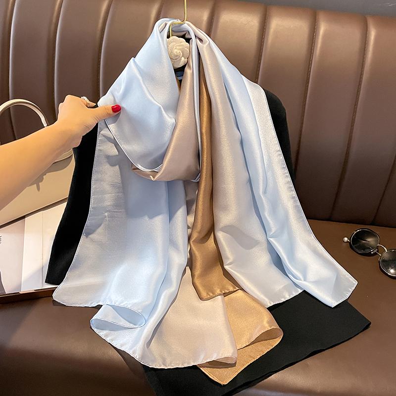 Gradient Silk Scarves Women Luxury Brand Hijab Scarf Foulard Femme Shawls Wraps Silk Bandana Head Scarf Hijab Beach Poncho