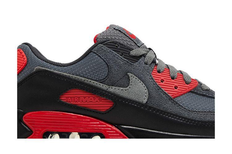 Herren Sneaker Nike Air Max 90 Smoke Grey Fire Red Schwarz/Rauchgrau/Eisen Grau/Feuerrot/Dunkelrauchgrau