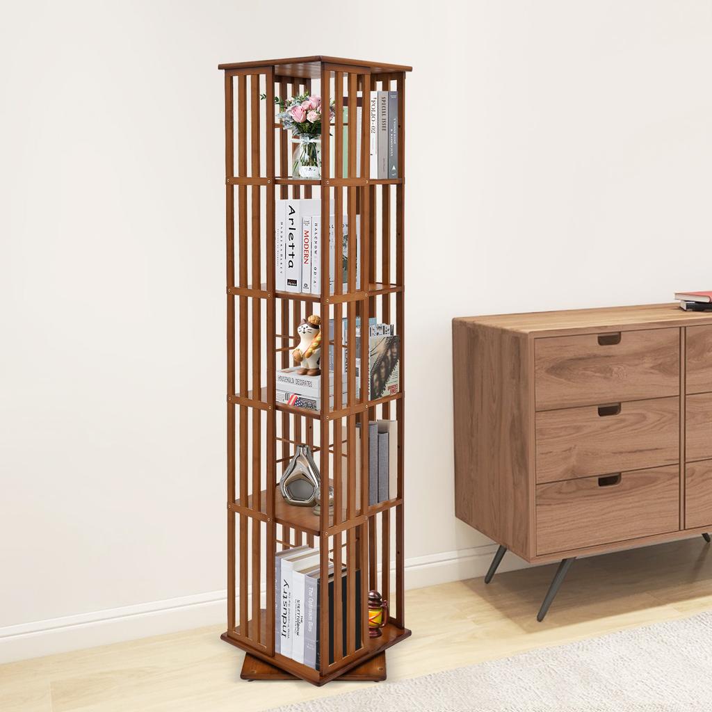 5-Tier Rotating Bookshelf, 360° Spinning Book Storage Organizer, Floor Standing Bookcase for Living Room/Office, Display Rack