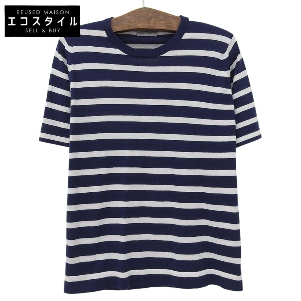 JOHN SMEDLEY Excellent condition Sea Island cotton stripe knit top, men's, navy and white, size M tops M Navy / WhiteUsed