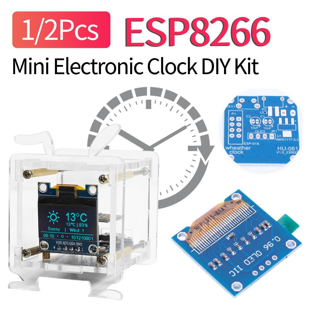 1/2 Peças Estação Meteorológica Multifuncional Suporte Rede Wifi 2.4G Mini Relógio de Previsão do Tempo Kit com Caixa DIY Soldagem