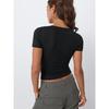 Damen Schwarzes Bootausschnitt Kurzarm Enganliegendes Raffung Crop Top