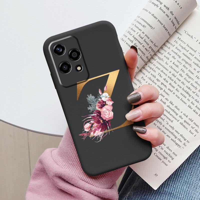 Gold Letter Case For Honor 200 Pro Lite Smart Black Shell Soft Cover For Honor 200Lite Protector Shockproof Funda Pink Flower