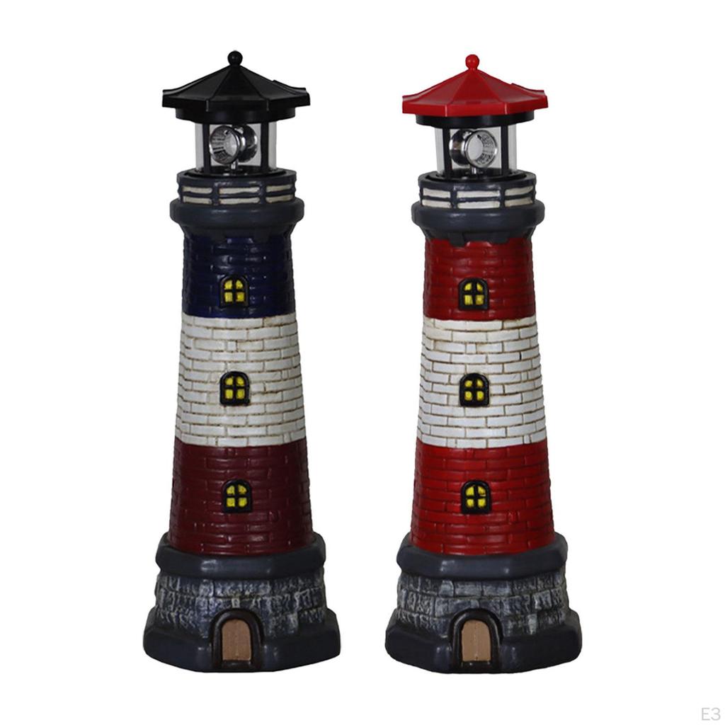 Ogród Solarny Latarnia Morska Statua Lampa Stopniowo Obracające się Światło Ornament Trawnikowy Wysokość 37,5 cm do Kwiatów