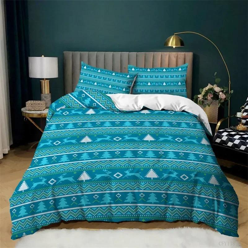 Christmas Deer Duvet Cover Santa Claus Bedding Set Full Queen Microfiber Comforter Cover With Pillowcases For Boys Girls Gifts