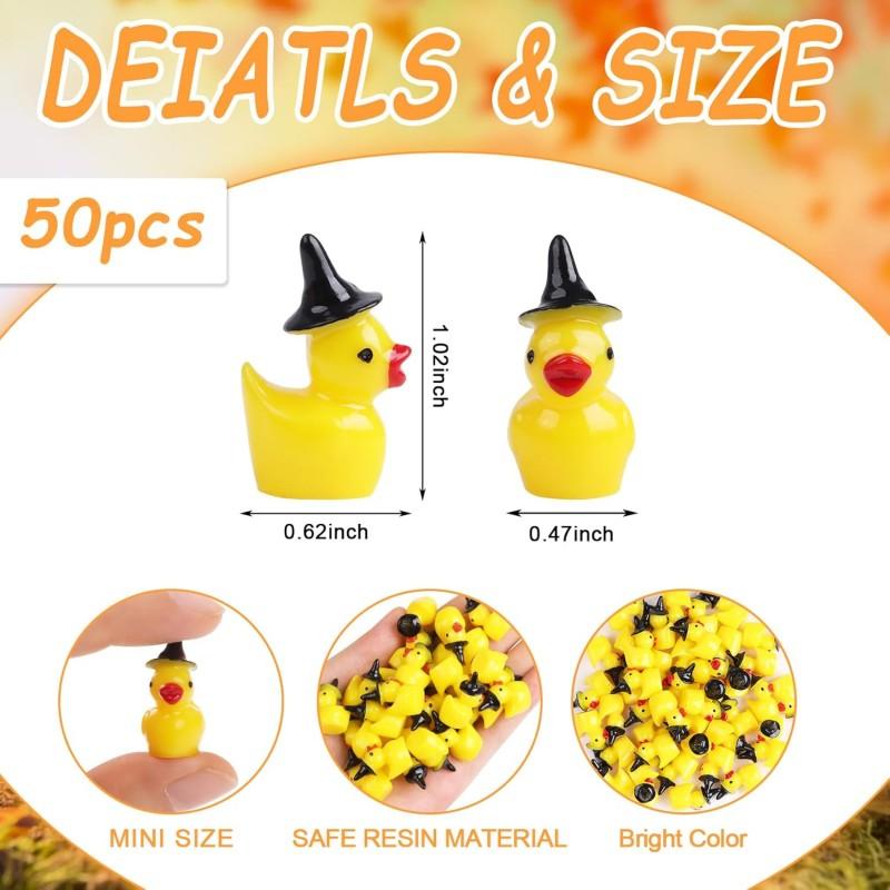 Mini Resin Duck Tiny Ducks Witch Hat Miniature for Craft Dollhouse Fairy Garden Home Decoration