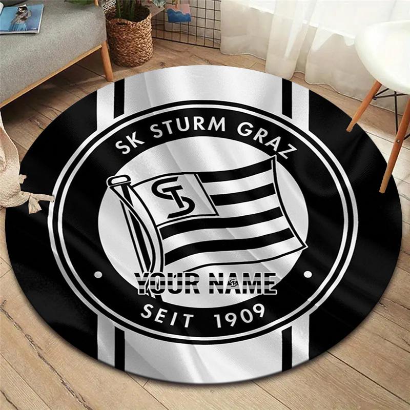 Sk Sturm Graz Crest Custom Name Round Area Rug Carpet Rug For Living Room Bedroom Sofa Playroom Decor Nonslip Floor Mat