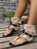 New Summer Clip Toe Roman Sandals Denim Belt Buckle Large Size High Top Flat Boots Women Dressy Casual Sandals