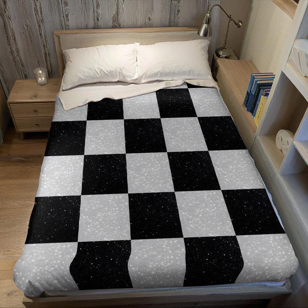 Glitter Checker Flannel Blanket Warm Soft Halloween Christmas Couch Warm Cozy Decorative Decor Gift For All Season
