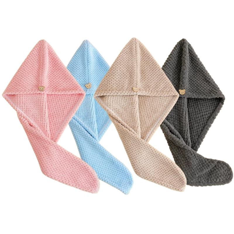 4/2Pcs Hair Drying Towel With Button Women'S Quick-Dry Microfiber Headscarves Absorbent Hair Towel Wrap Thickened Soft Headscarf