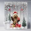 Christmas Funny Bear Shower Curtain Cute Wild Animal Winter Forest Snowflake Rustic Cabin Xmas Tree Red Bird Holiday Bathroom