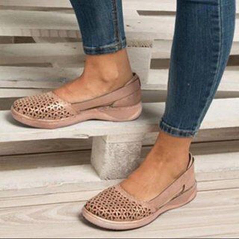 Women Breathable Hollow Slip on Flat Loafer Sandals Shoes