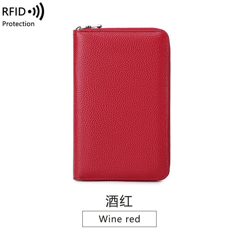 New anti-magnetic women's wallet first layer cowhide long zipper passbook bag large capacity leather passport wallet