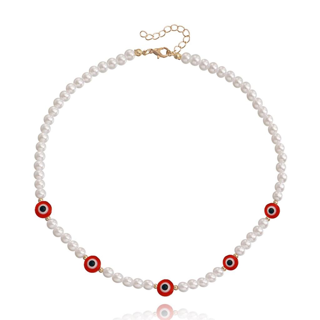 Europe, America, simple acrylic devil's eye splicing collarbone chain, retro imitation pearl beaded necklace