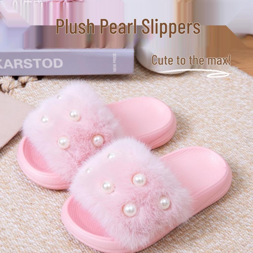 Children's Eco-friendly Non-slip Plush Slippers, Warm EVA, for Toddlers and Girls, Outdoor Use.