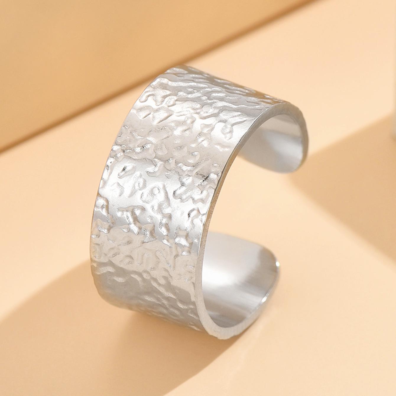 Adjustable Hammered Stainless Steel Gold-Plated Ring