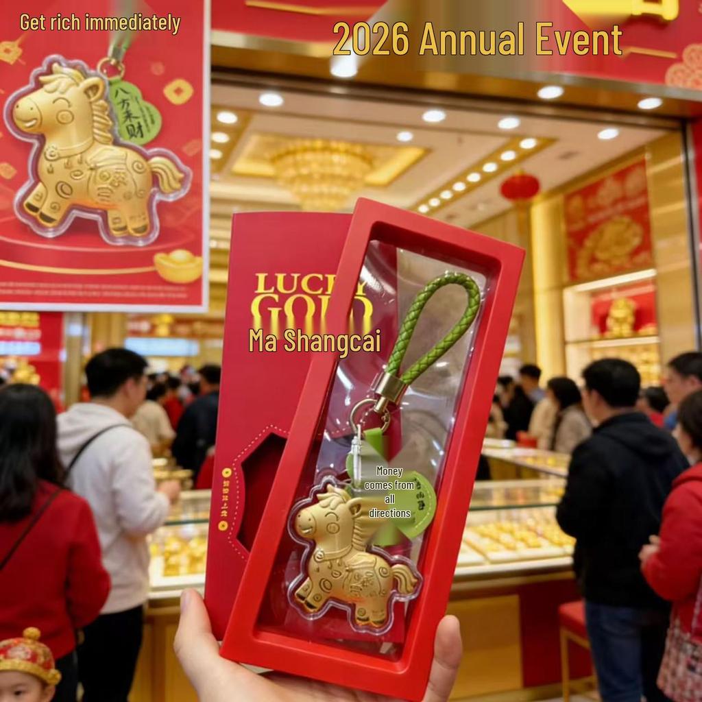 Golden Year of the Horse Keychain Pendant Gift Set - Lucky Wealth Attraction & Creative Business Souvenir