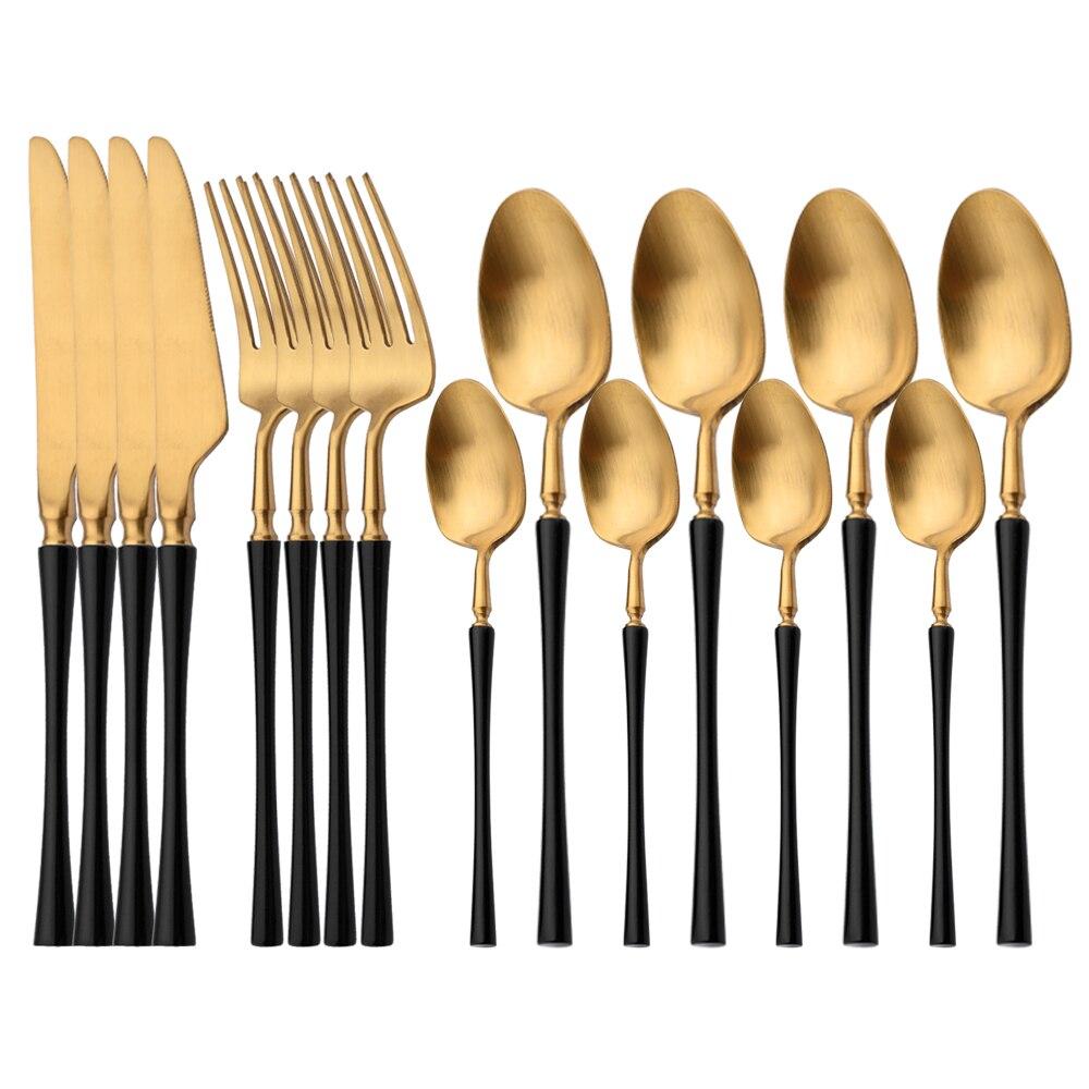 16Pcs/Set White Gold 18/10 Stainless Steel Dinnerware Cutlery Set Fork Coffee Spoon Knife Set Matte Tableware Kitchen Flatware