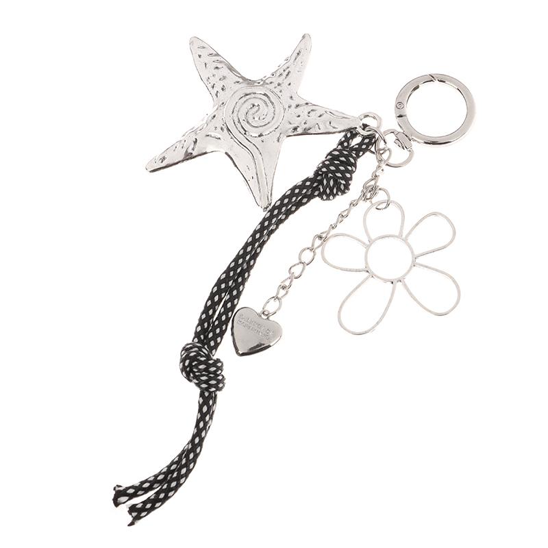 

Y2K Korean Starfish Flower Pendant Keyring Vintage Star Keychain Car Key Holder Niche Bag Pendant Creative Key Accessories