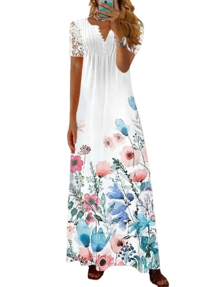 2023 Spring/Summer Women's European & American Lace Short Sleeve Maxi Dress