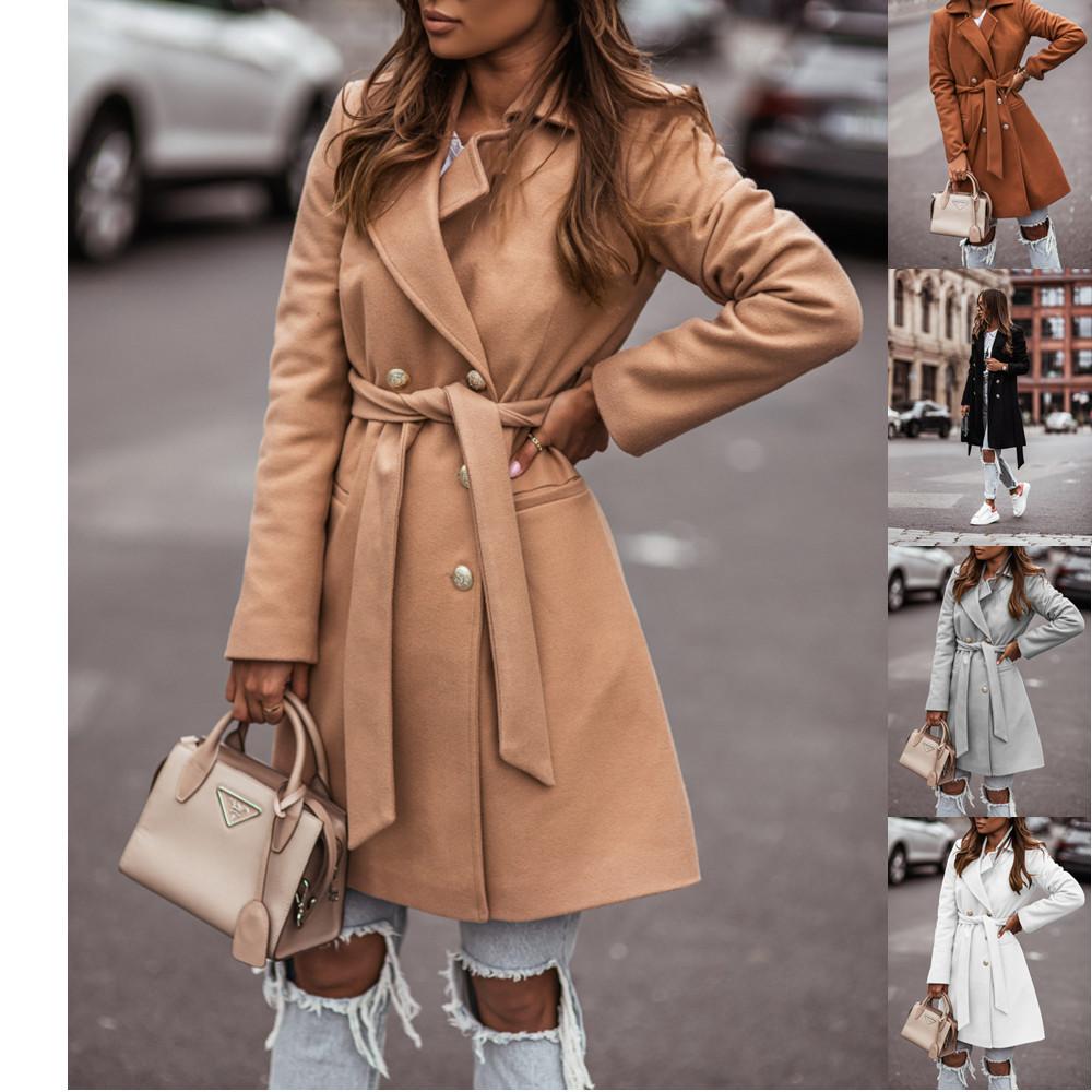 

Осенне-зимний костюм с длинным рукавом и воротником, двубортное пальто, топ женский