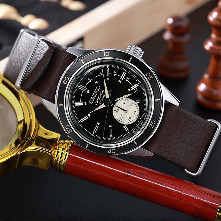 SEIKO Presage Mechanical Movement Genuine Leather Strap Watch Men's Watches Black Dial SSA451J1