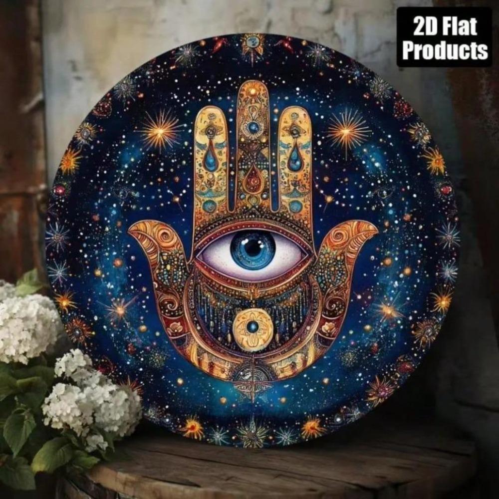 Metal Hamsa Hand Evil Eye Wall Art Protective Symbol Home Decor Gold Blue Black Purple Navy