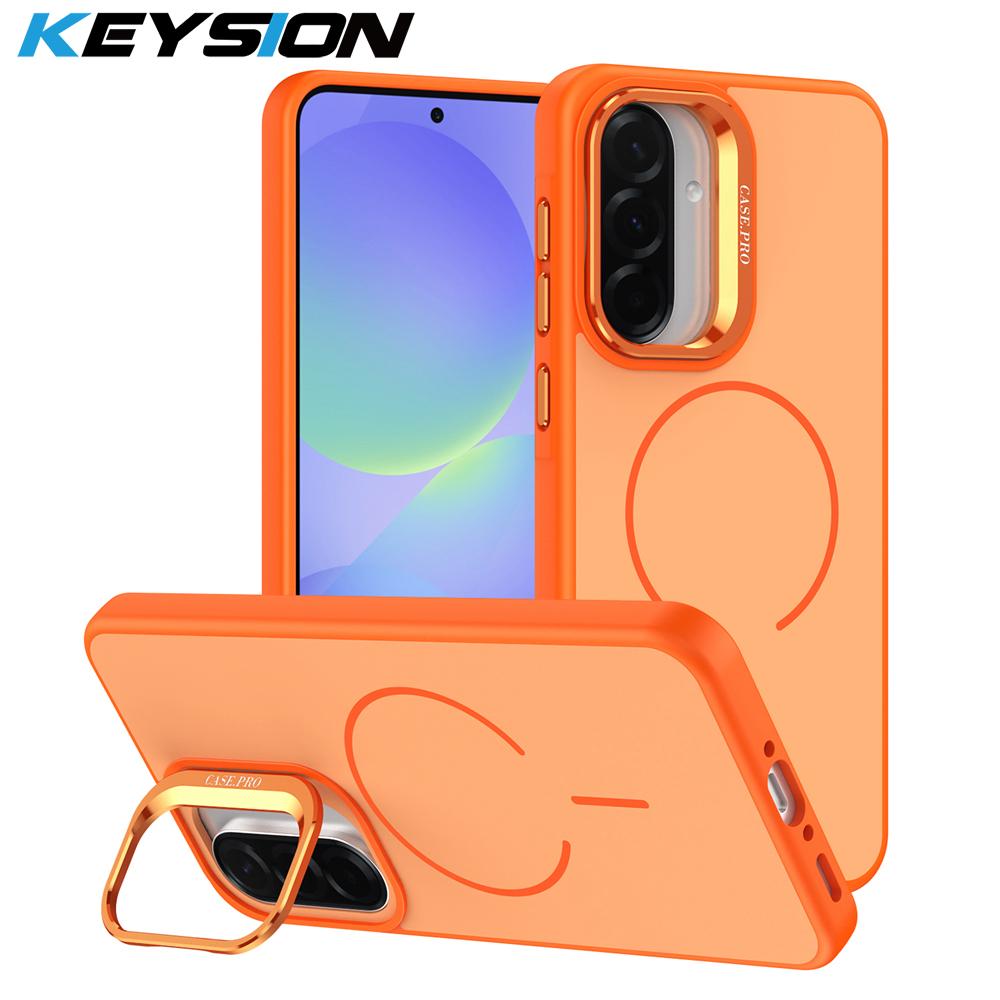KEYSION Matte Skin Feel Lens Stand Phone Case for Magsafe for Samsung A57 5G A37 Magnetic Shockproof Cover for Galaxy A37 A57 5G for Samsung A57 5G оранжевый