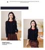 Women's Round Neck Contrast Color Wool Knit Cardigan - Soft Hong Kong Style Petite Sweater Jacket