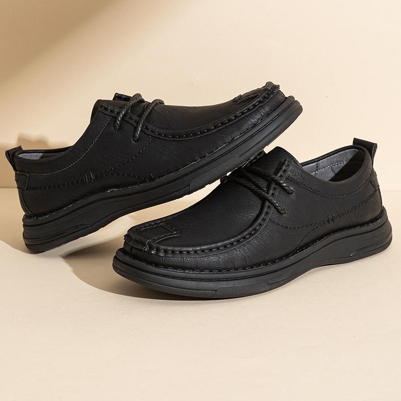British Style Designer Soft Bottom Flats Fashion Handmade Mens Casual Leather Lace-Up Business Dress Shoes Office Walking Shoes