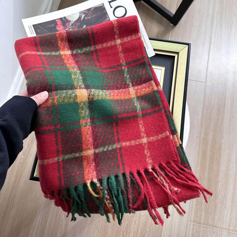 Red Plaid Imitation Cashmere Scarf: Versatile, Warm, High-End Shawl for Men & Women