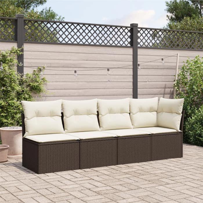 VidaXL Canapé de jardin avec coussins 4 places marron résine tressée 366202